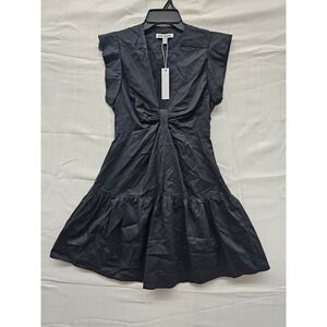 Steve Madden Womens Black Cotton Twist Front Tiered Mini Dress BN28059W XS NEW